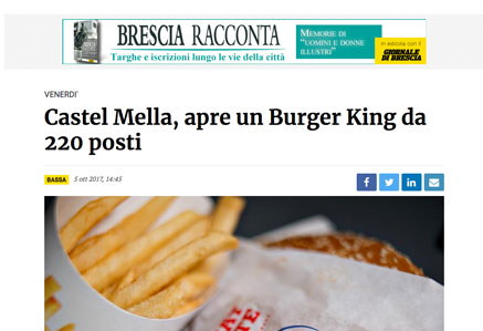 Giornale di Brescia Castel Mella, apre un Burger King da 220 posti