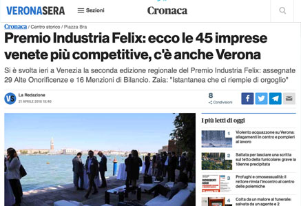 VERONASERA Premio Industria Felix: ecco le 45 imprese venete più competitive, c'è anche Verona „Premio Industria Felix: ecco le 45 imprese venete più competitive, c'è anche Verona“